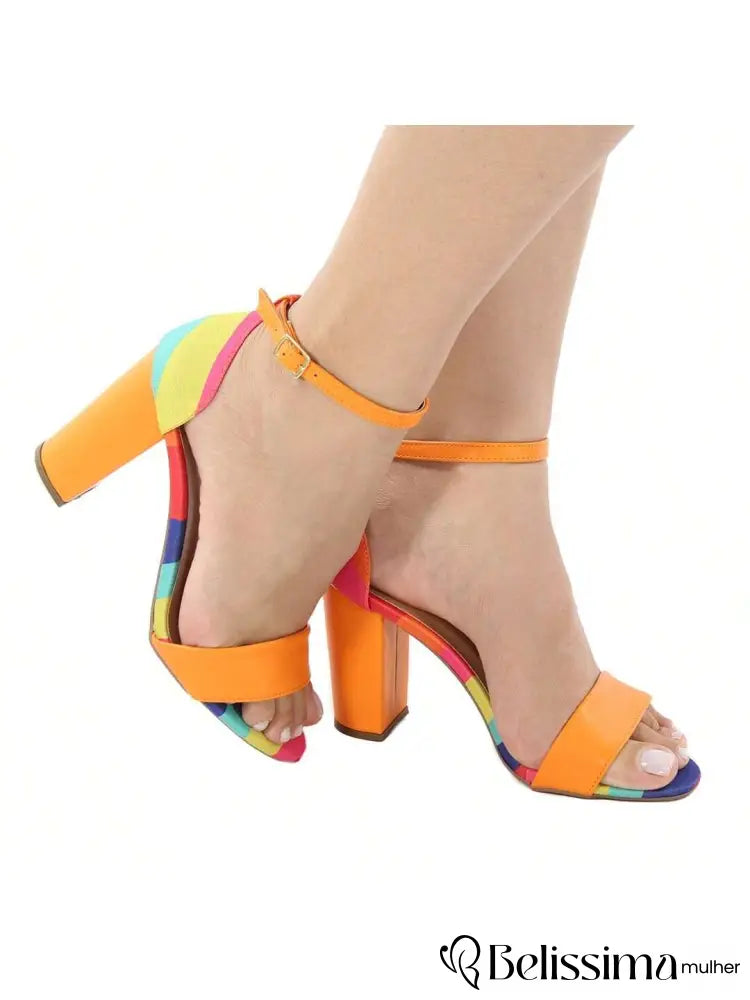 Sandália de Verão Laranja Tie Dye com Salto de 9 cm.